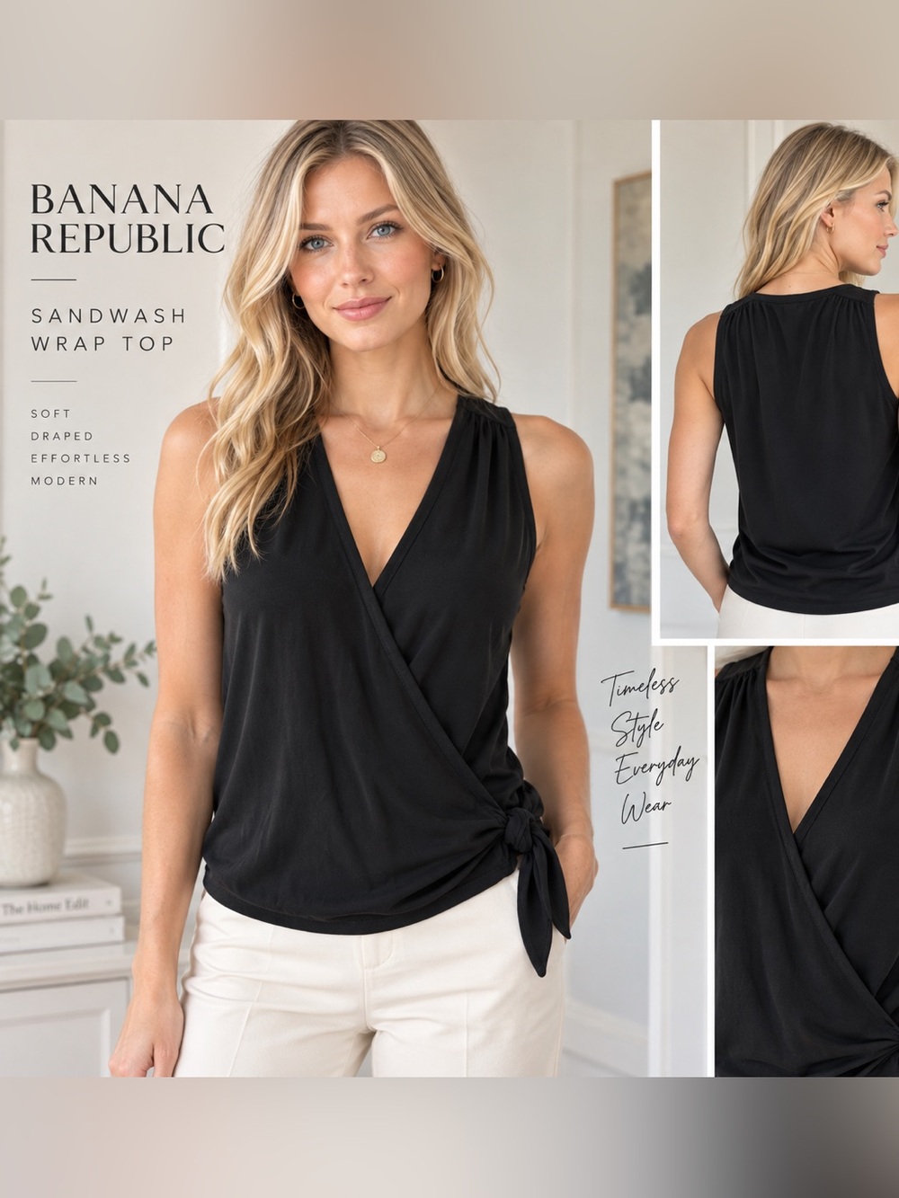 Banana Republic Sandwash Wrap Top Black Size S
